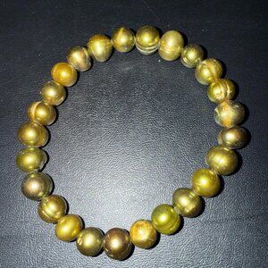 Genuine Freshwater Pearl Bracelets Woven Stretch Bead for Women Green